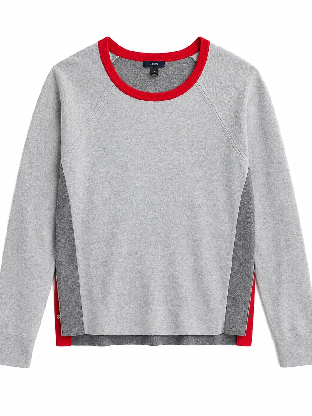 J. Crew Light Gray Sweater with Red Crew Neck